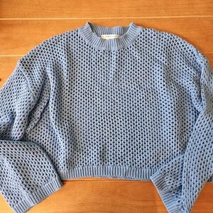 Womens Sincerely Jules Loose Knit Cropped Blue Sweater Size Small